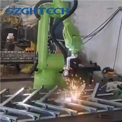 The most popular model of SZGH welding robot arm is SZGH-H1500-B-6 , the kits with 6 joints, works with EtherCAT drivers, can realize full automatical welding. With 1500mm reach and payload 6kg, Robot arm is composed with teach pendant, control cabinet, MIG350A welding machine, wire feeder etc,also can support Chinese, English, Russian and Vietnamese.